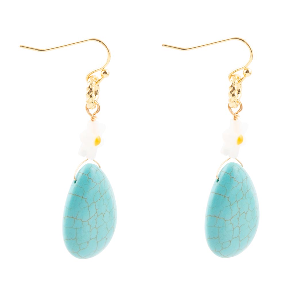 Dani Blue Turquoise Magnesite Flower Golden Drop Earrings