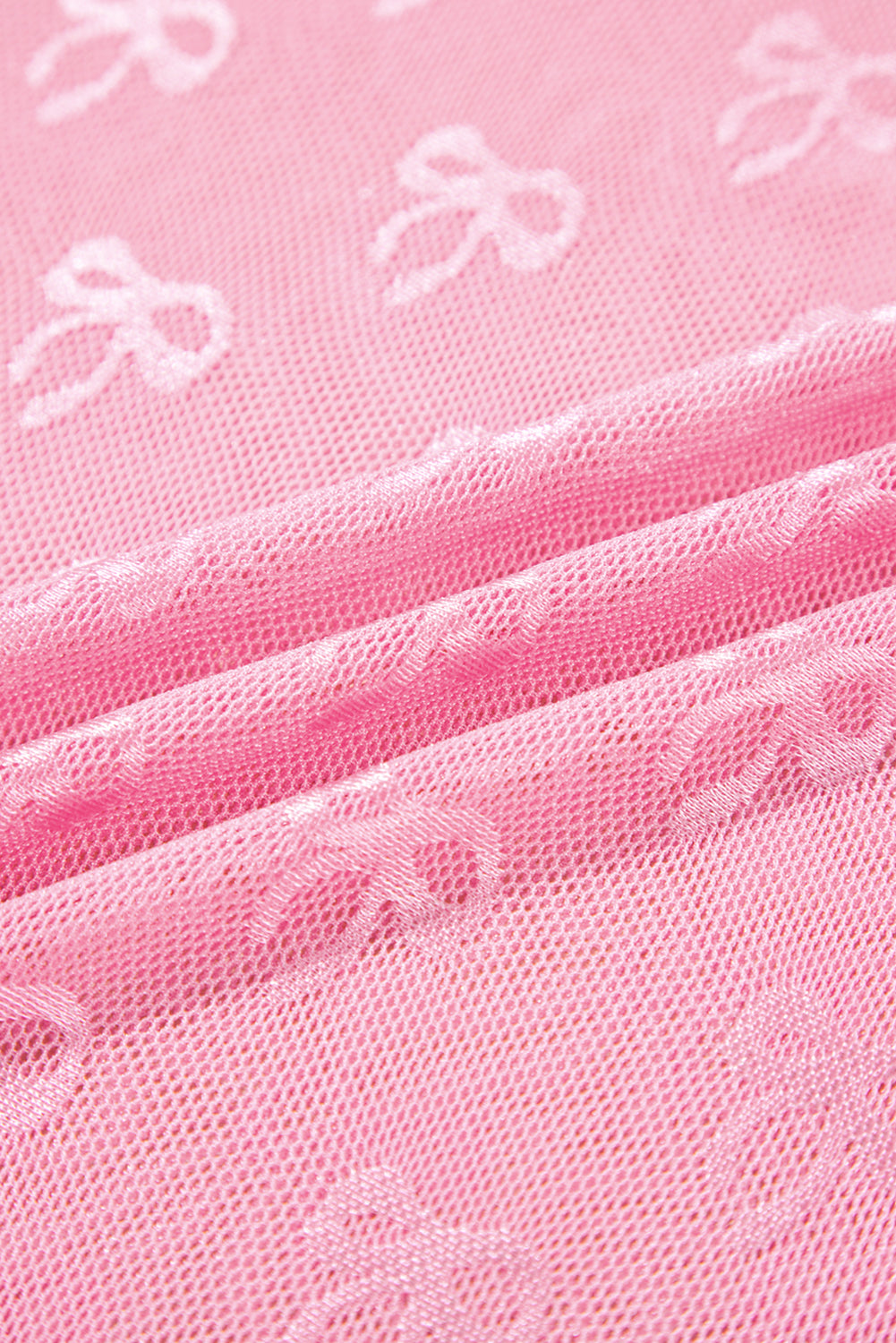 Plus Size Bow Embroidered Long Sleeve Mesh Top