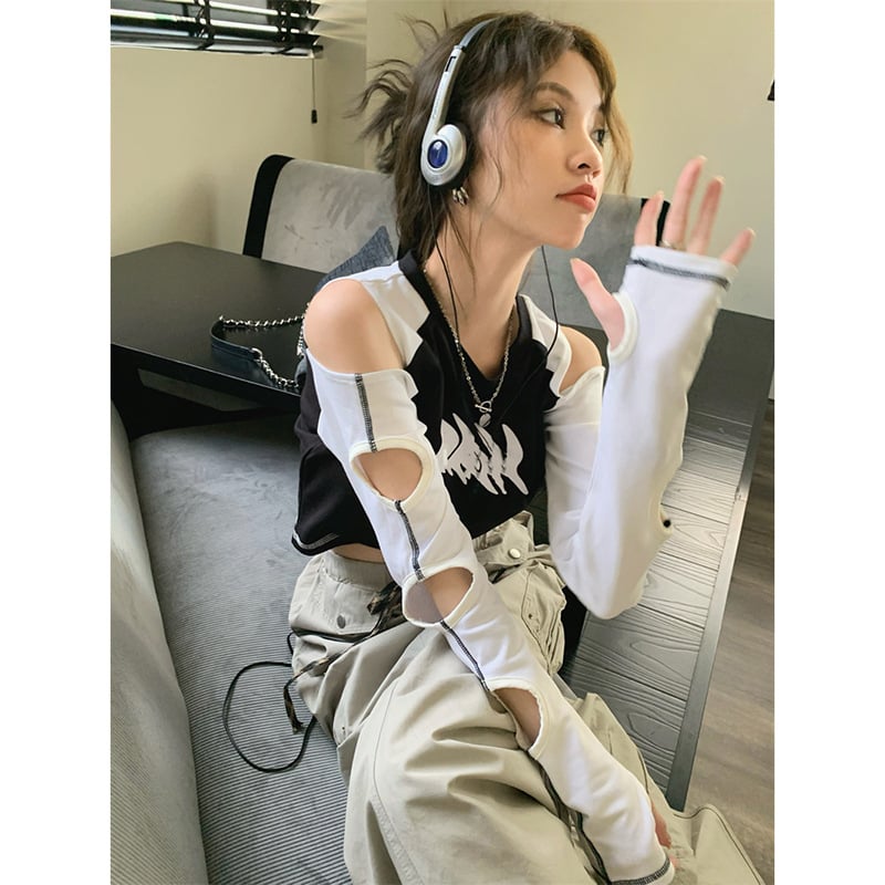 Spicy Girl Cut-out Off Shoulder T-Shirt Design - # GIAA23510019