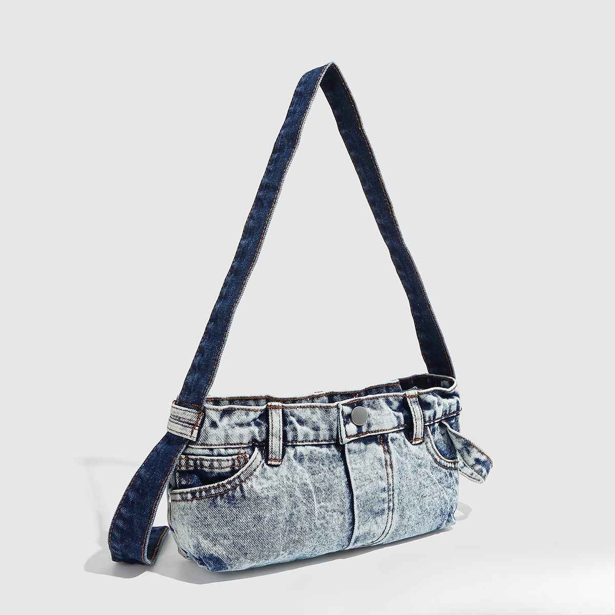 Small shoulder purse denim women's retro summer shoulder bag blue patchwork shoulder hobo handbag