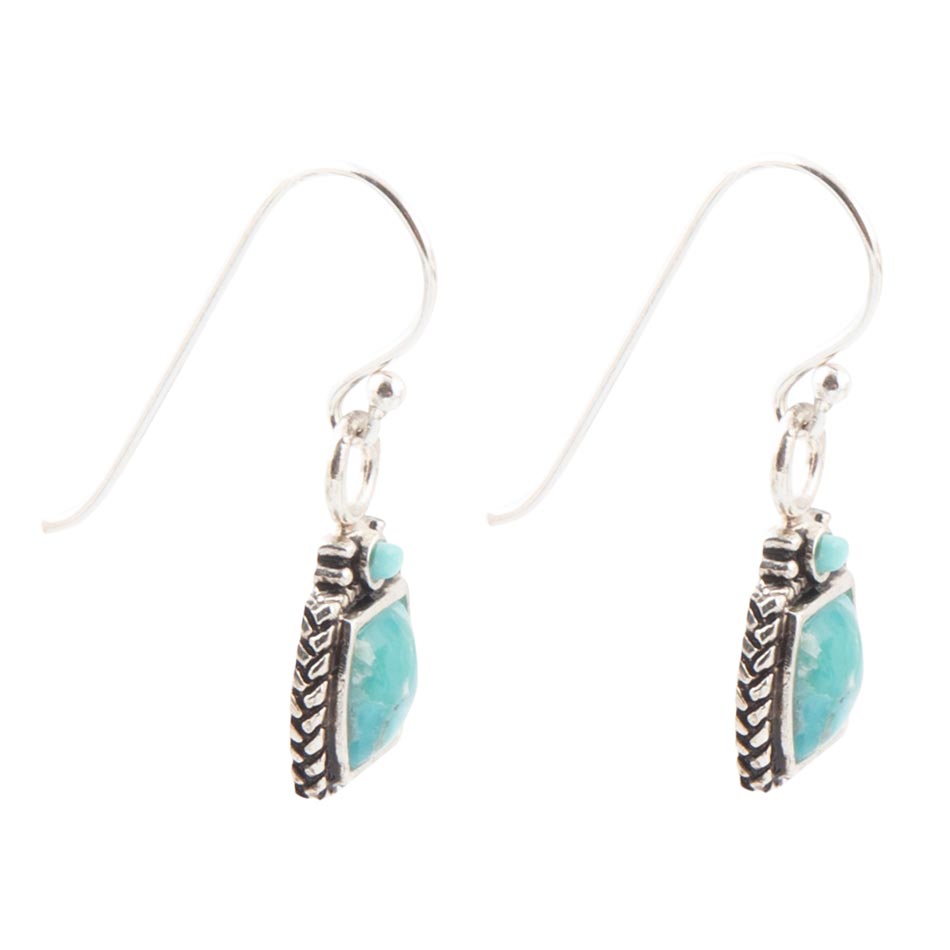Delicately Detailed Blue Turquoise and Sterling Silver Earrings