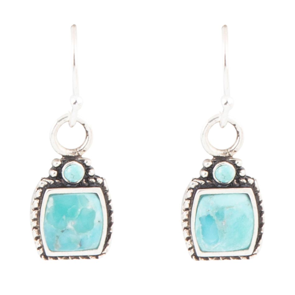 Delicately Detailed Blue Turquoise and Sterling Silver Earrings