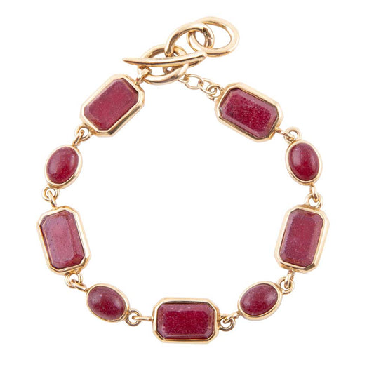 Delicately Red Onyx and Golden Toggle Bracelet