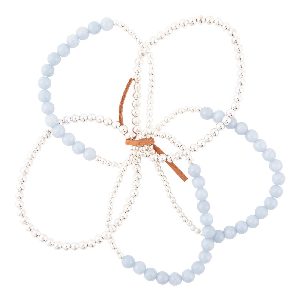 Denim Blue Angelite Silver Bracelet Set