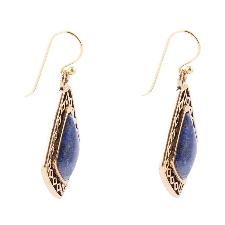 Dimond Blue Lapis Stone Golden Drop Earrings