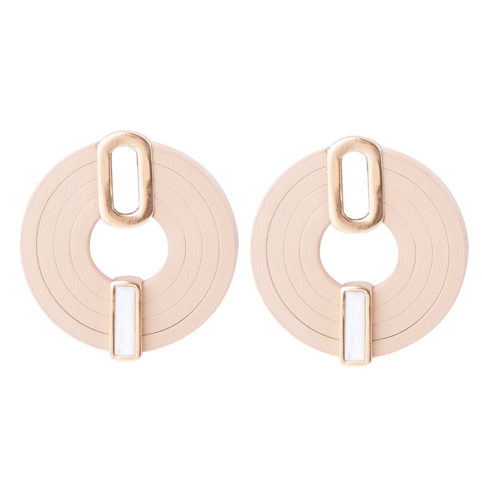 Discus Mother of Pearl Leather Earrings