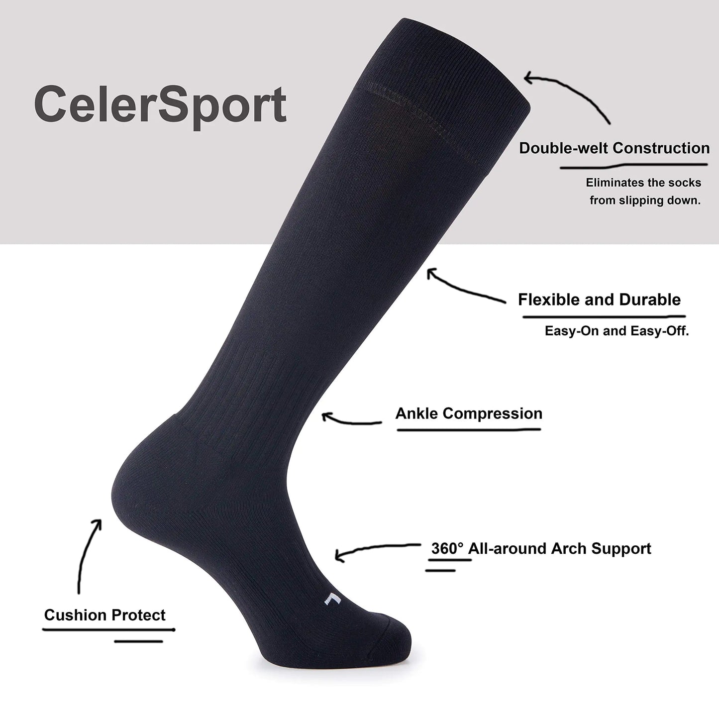 CS CELERSPORT 2/3 Pack Soccer Softball Baseball Socks for Youth Kids Adult Multi-Sport Compression Socks X-Small Black (2 Pack) - # BOAA11810003