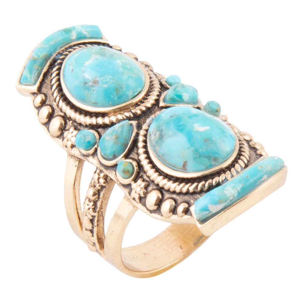 Double Blue Turquoise Golden Shield Ring