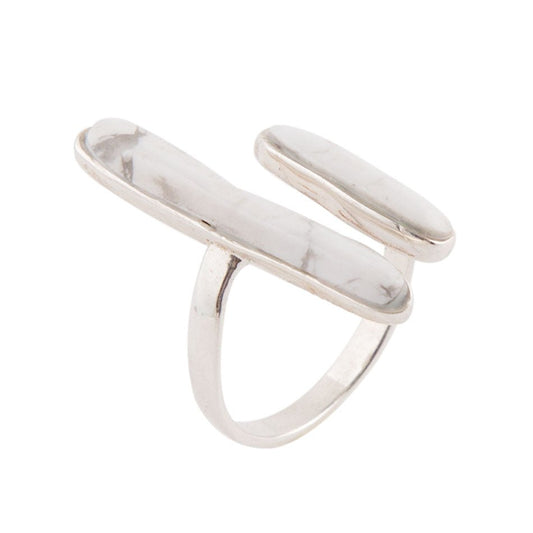Size Adjustable White Howlite and Sterling Silver Doubled Up Ring