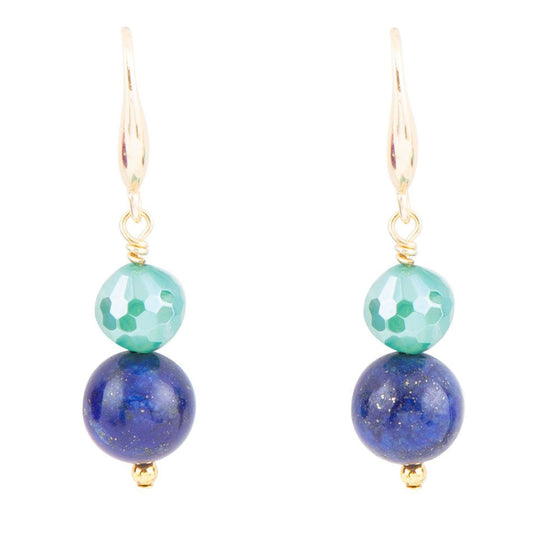 Dreamy Blue Lapis Green Golden Drop Earrings