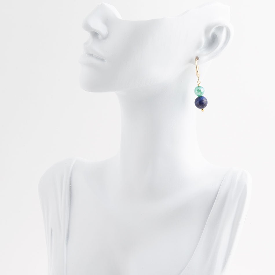 Dreamy Blue Lapis Green Golden Drop Earrings