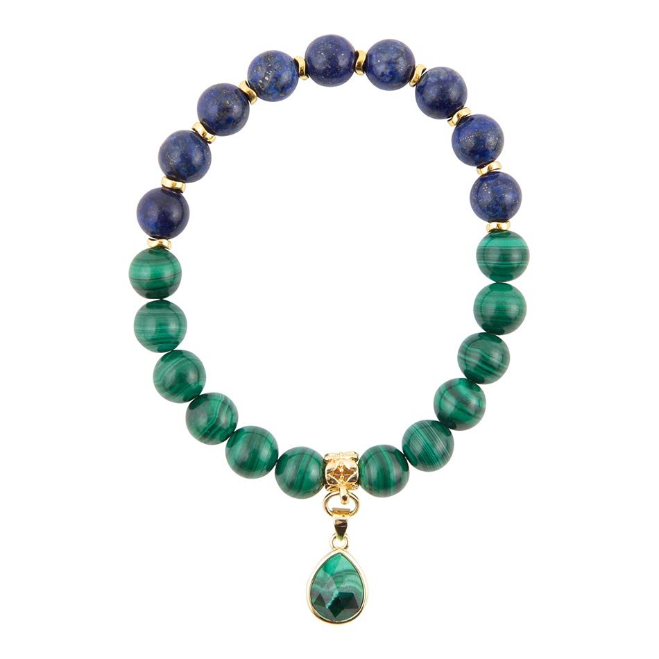Dreamy Blue Lapis Green Malachite Charm  Golden Bracelet