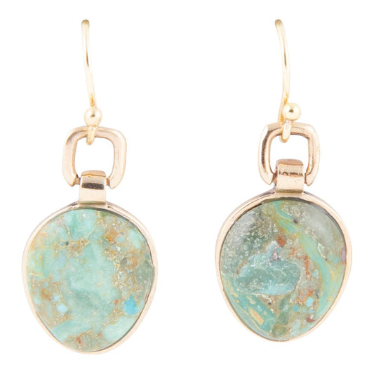 Drops of Blue Turquoise Golden Bronze Drop Earrings