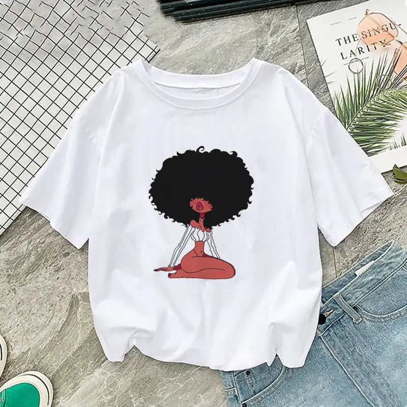 African Girl Print Short Sleeve T-Shirt for Girl and Women - # GIAA23510016