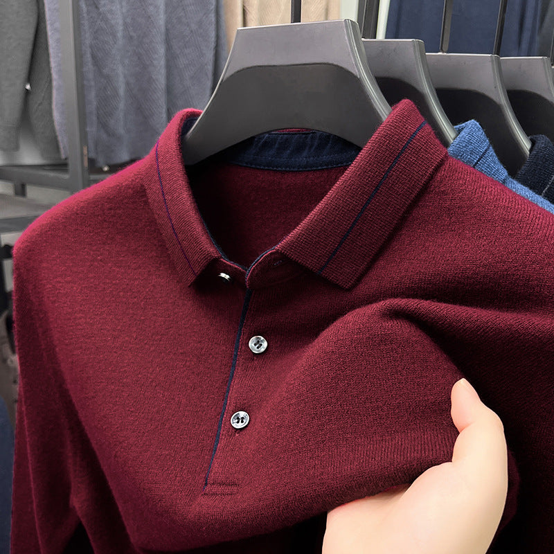 Men's 100% Wool Lapel Knit Sweater