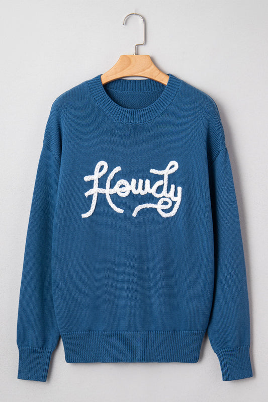 Western Howdy Embroidered Crewneck Sweater