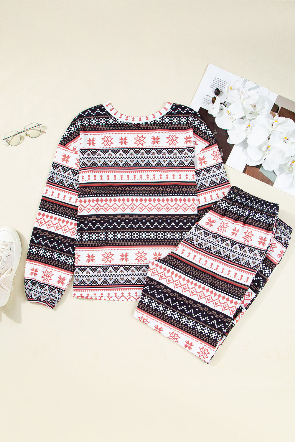 Christmas Geometric Pullover and Pants Lounge Set