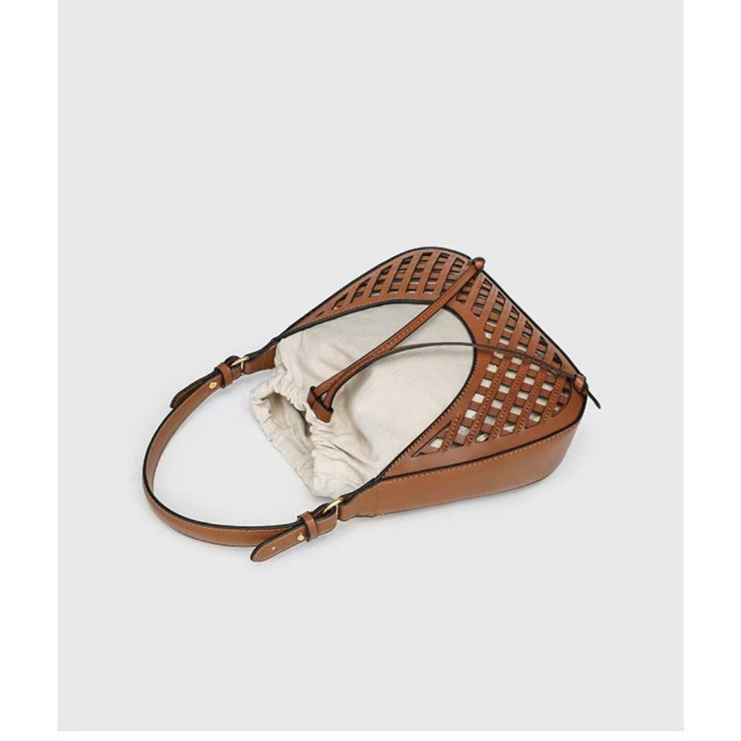 Elegant Brown Shoulder Bucket Bag - Stylish Vintage Knitted Tote & Practical Small Crossbody Bag hobo