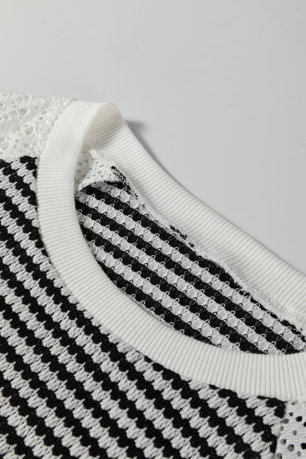 Stripe Textured Knit Lace Patchwork Long Sleeve Top