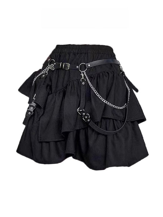 Y2K Asymmetrical Black Puffy Short Skirt