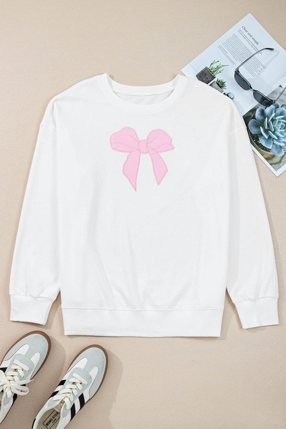 Plus Size Bow Drop Shoulder Sweatshirt