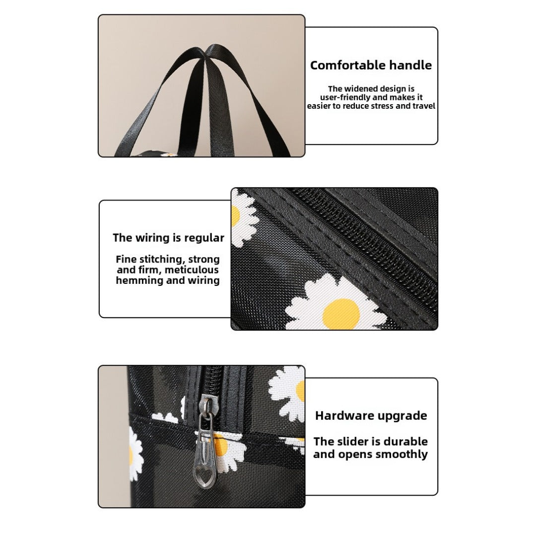 Mesh Cosmetic Bag, Small Daisy Beach Wash Bag, Travel Women's Simple Storage Bag, Go Out Portable Mesh Shower Tote Bag,