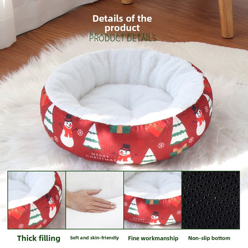 Christmas Round Pet Nest for Cats and Dogs