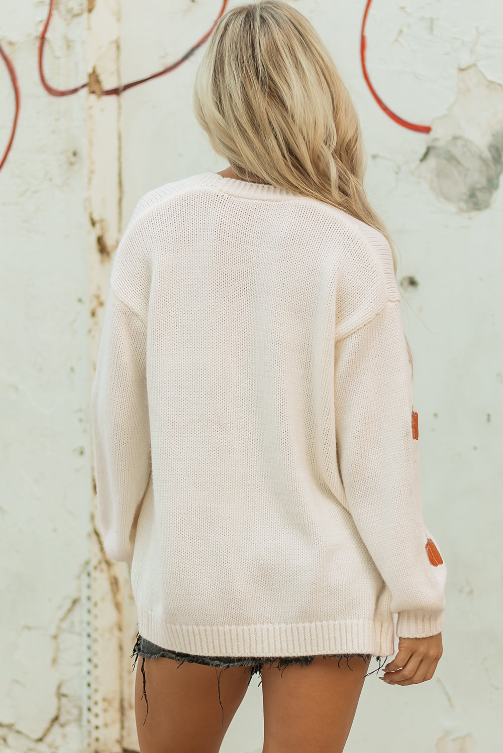 Pumpkin Embroidered Open Front Drop Shoulder Cardigan