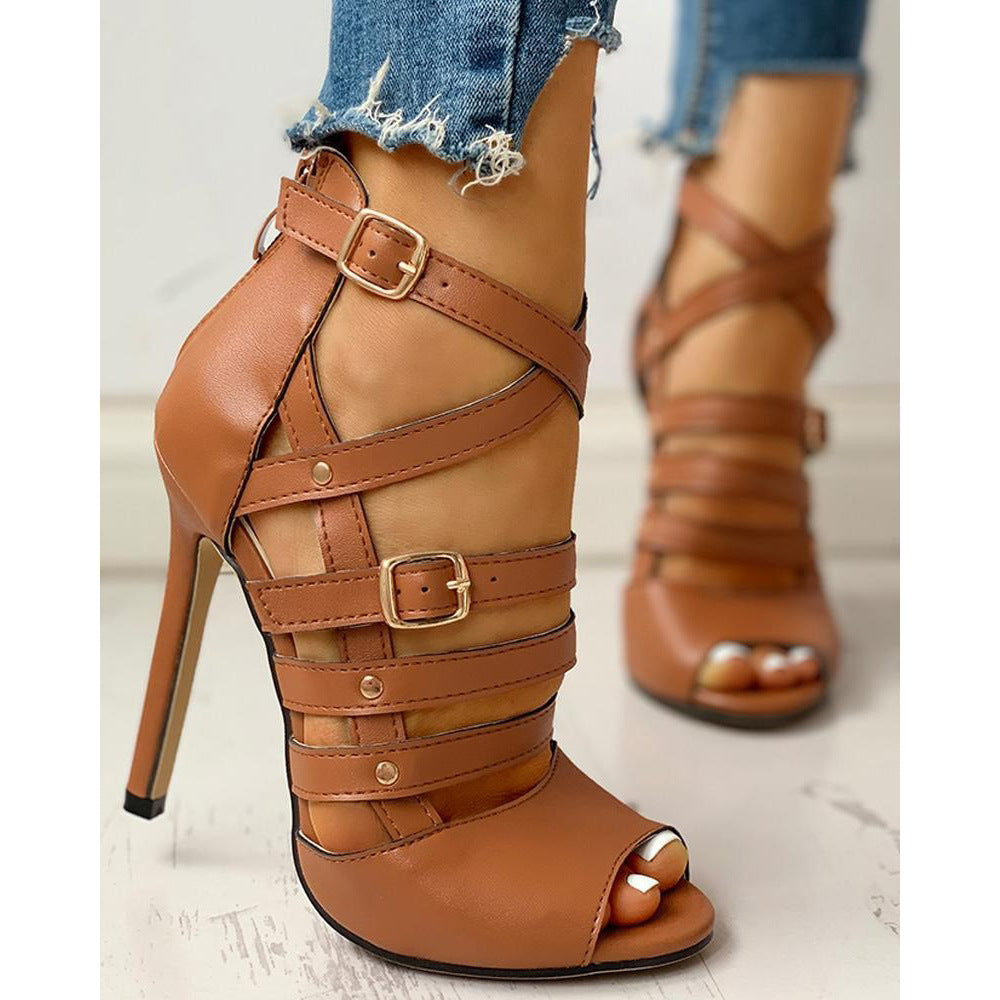 High-heeled riveted clasp high-heeled women's sandals