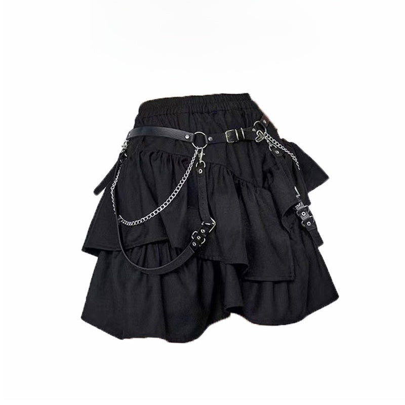 Y2K Asymmetrical Black Puffy Short Skirt