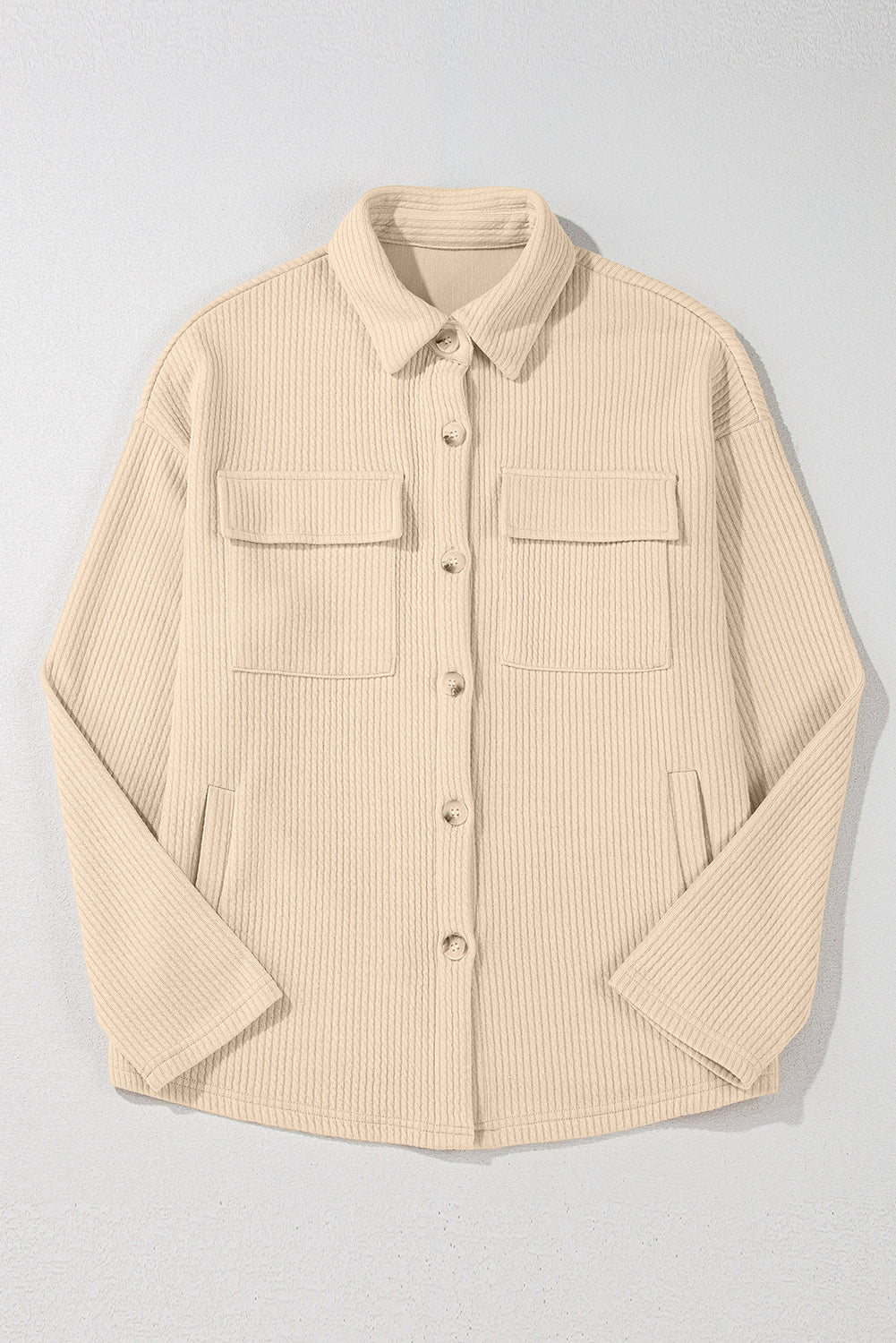 Solid Corduroy Button-Up Long Sleeve Jacket