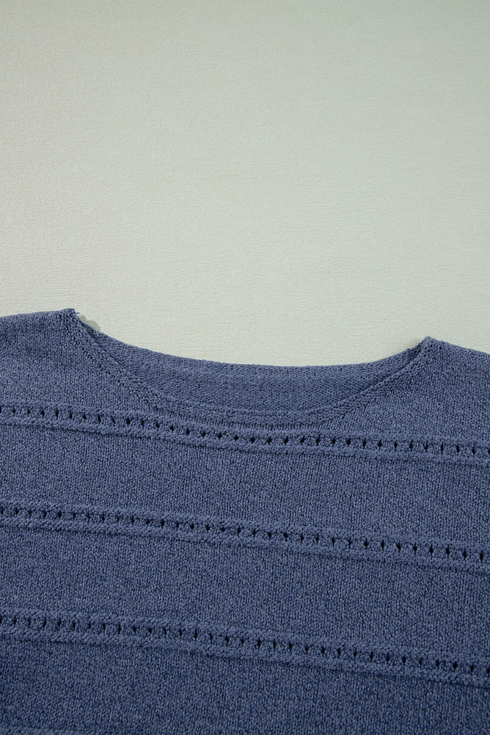 Pointelle Knit Boat Neck Drop Shoulder Sweater