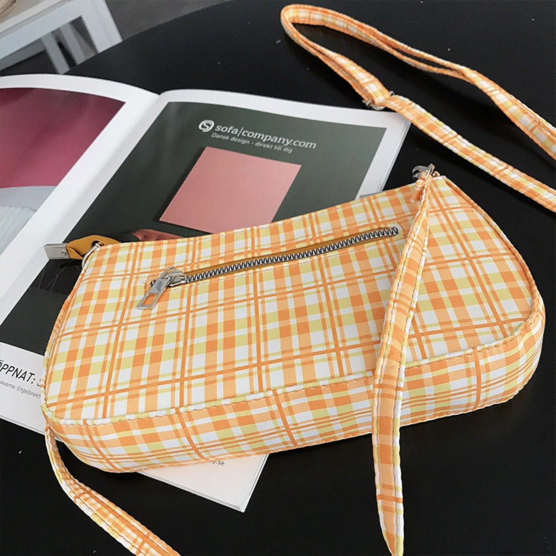 Summer simple orange plaid bag crescent small baguette bag hobo shoulder purse