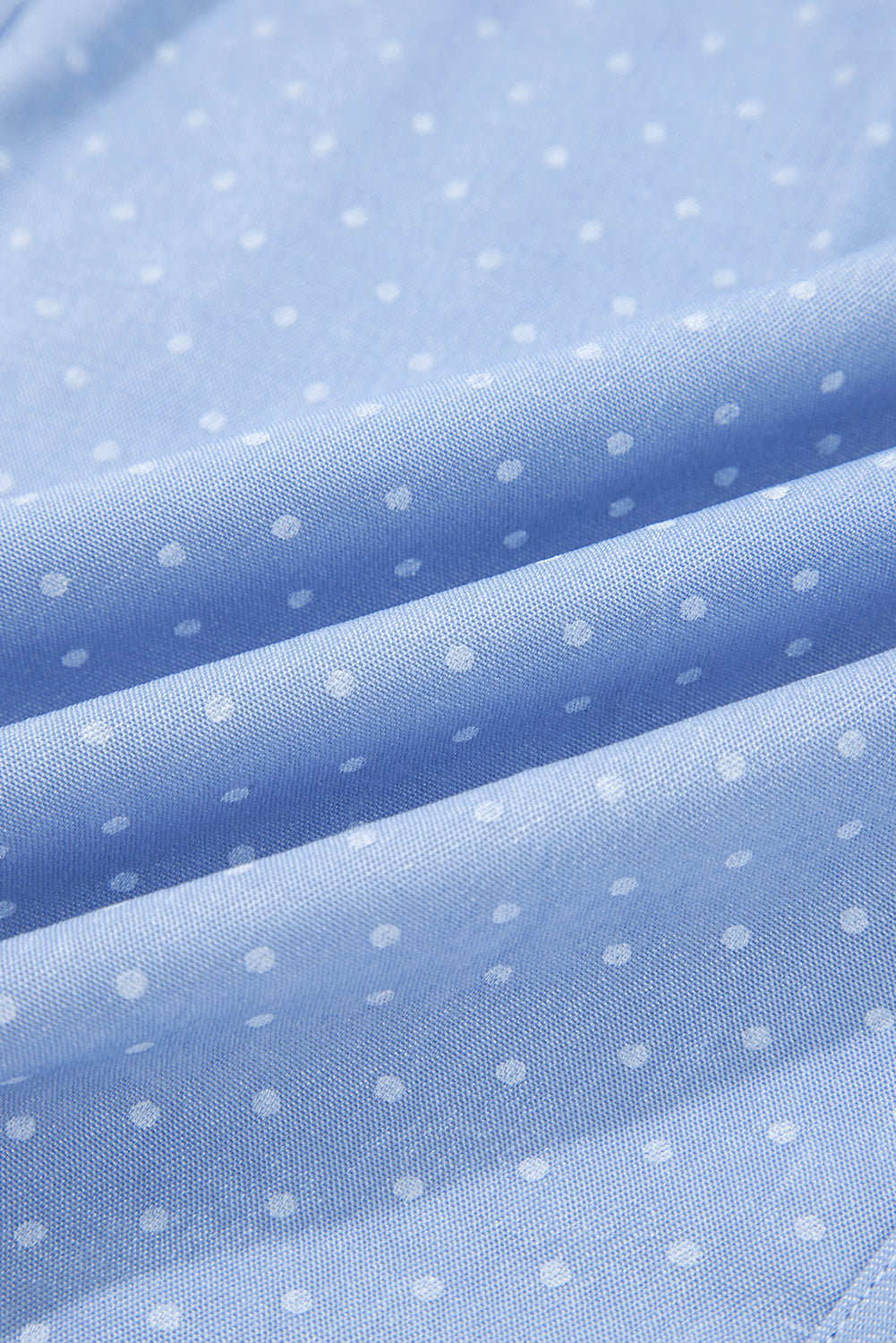 Dotted Denim Lace Trim Collared V-Neck Blouse