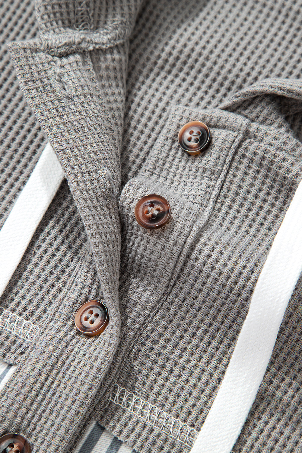 Stripe Waffle Patchwork Hooded Long Sleeve Top