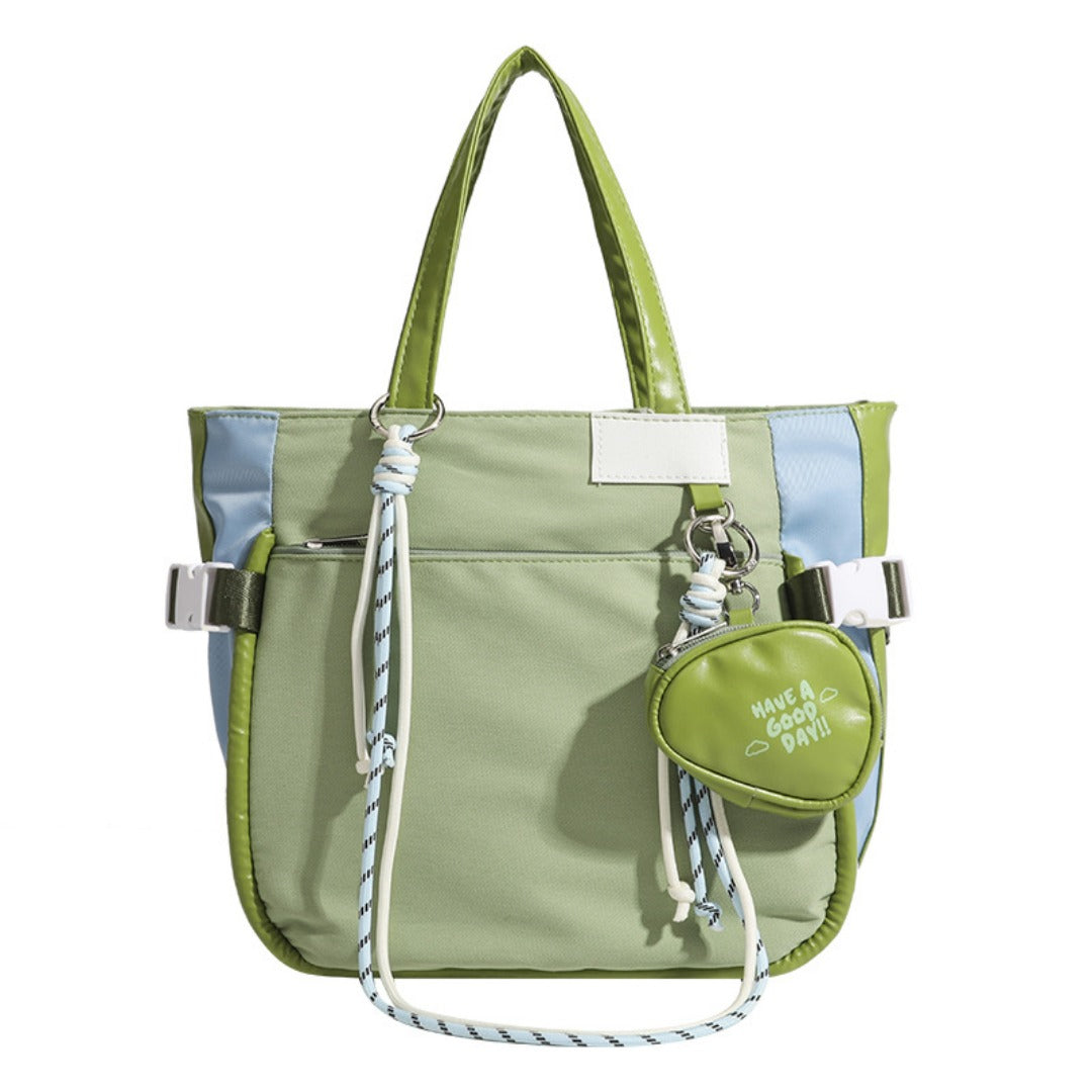 Fashion avocado green portable tote bag, fashionable large-capacity shopping bag, shoulder bag with change bag.