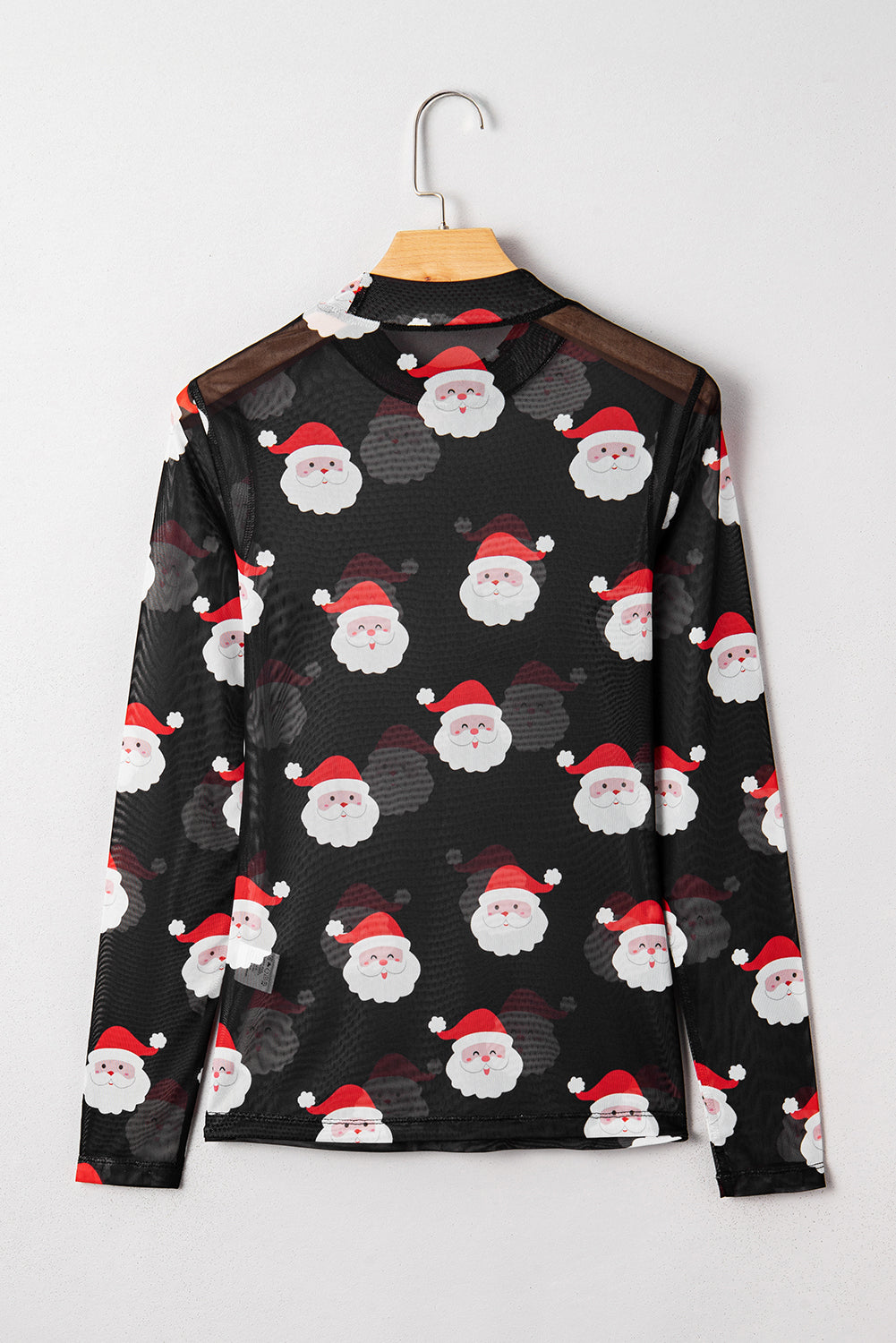 Santa Christmas Mesh Long Sleeve Top