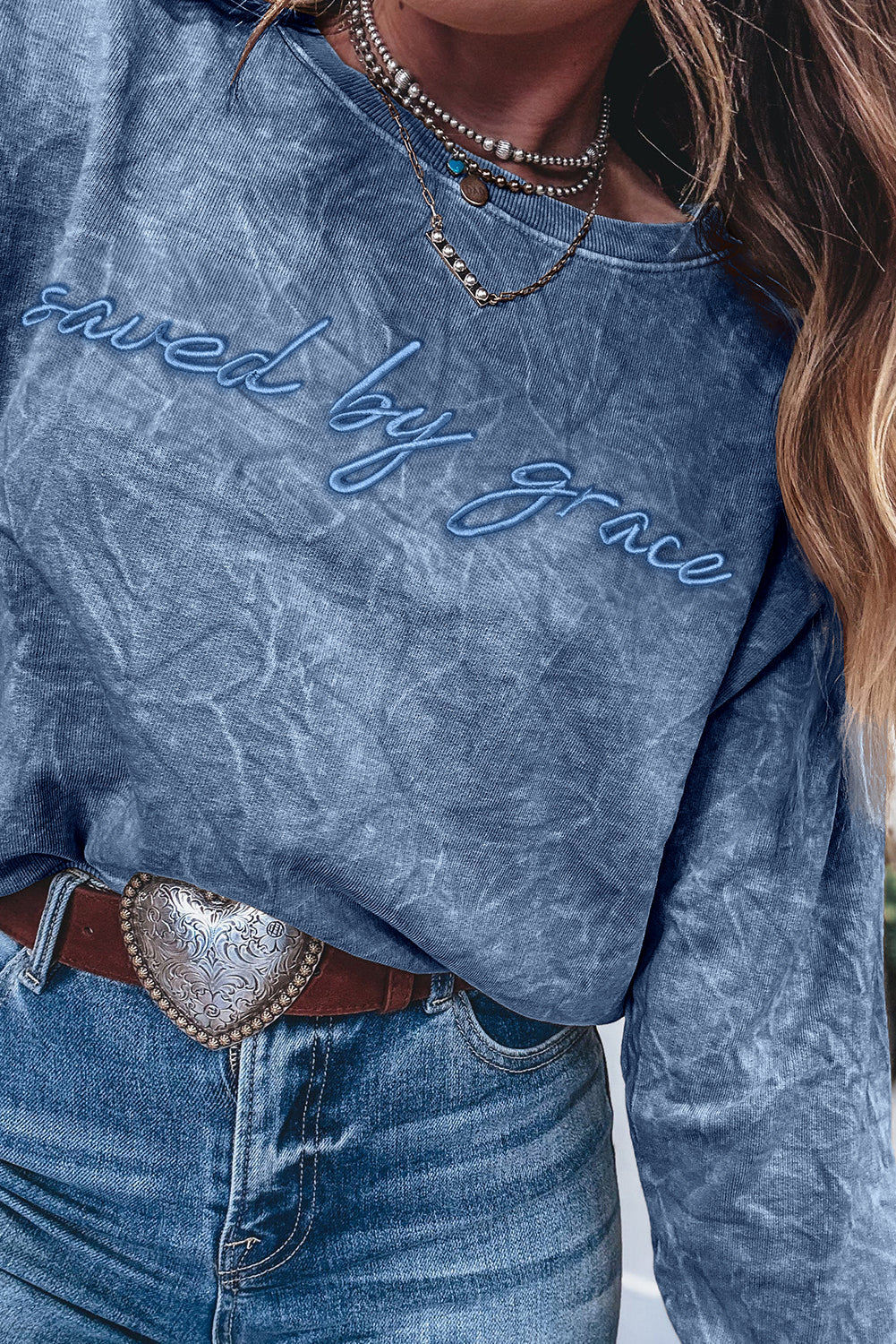 SAVED BY GRACE Embroidered Mineral Wash Sweatshirt