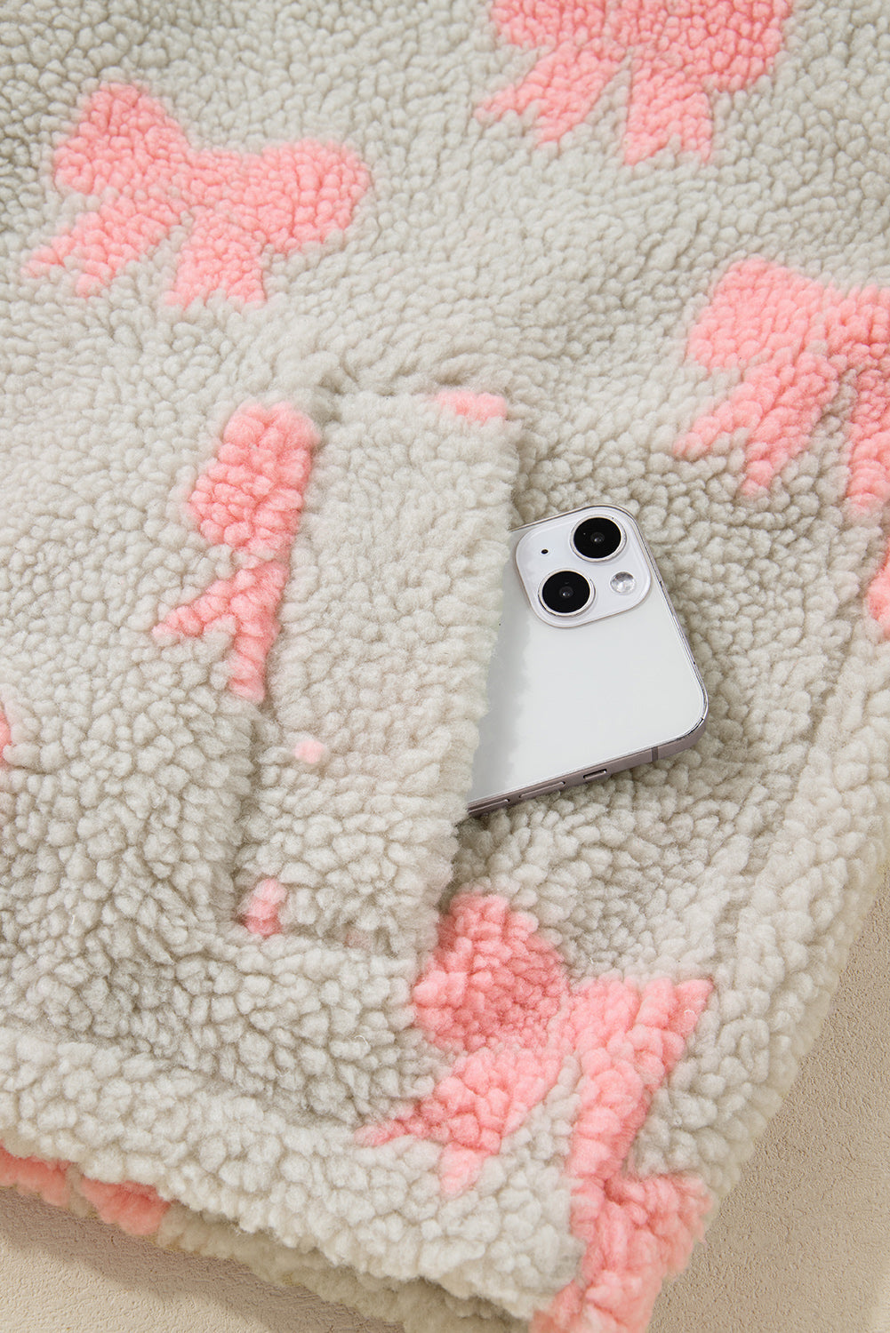 Bow Sherpa Quarter Zip Drop Shoulder Sweatshirt