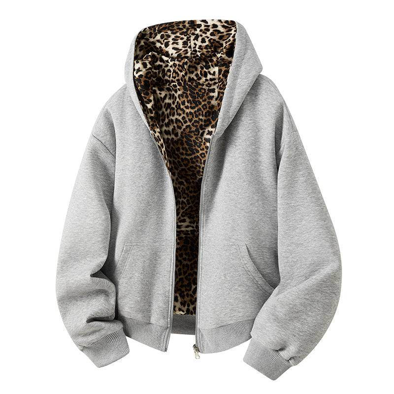 Reversible Leopard Print Hooded Sweatshirt