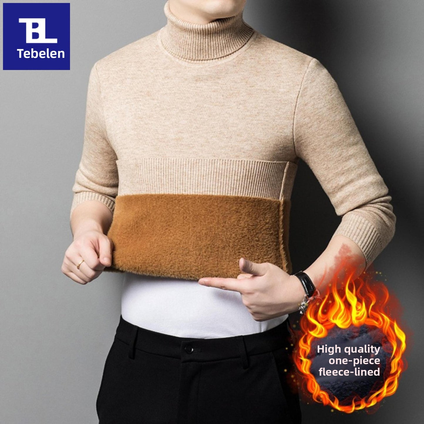 Men's Fleece-Lined Acrylic Turtleneck Sweater