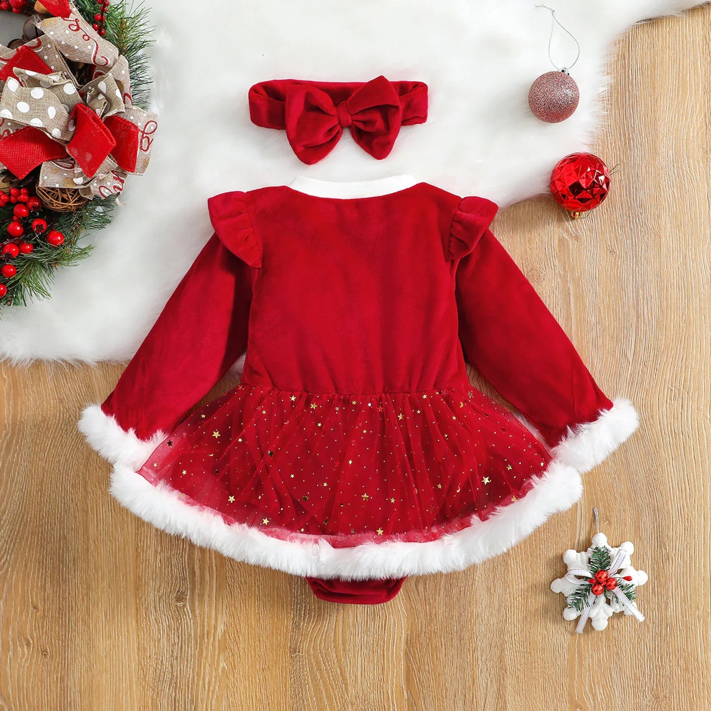 Baby Girl Christmas Romper with Sequin Skirt & Headband - # GIAA212310006