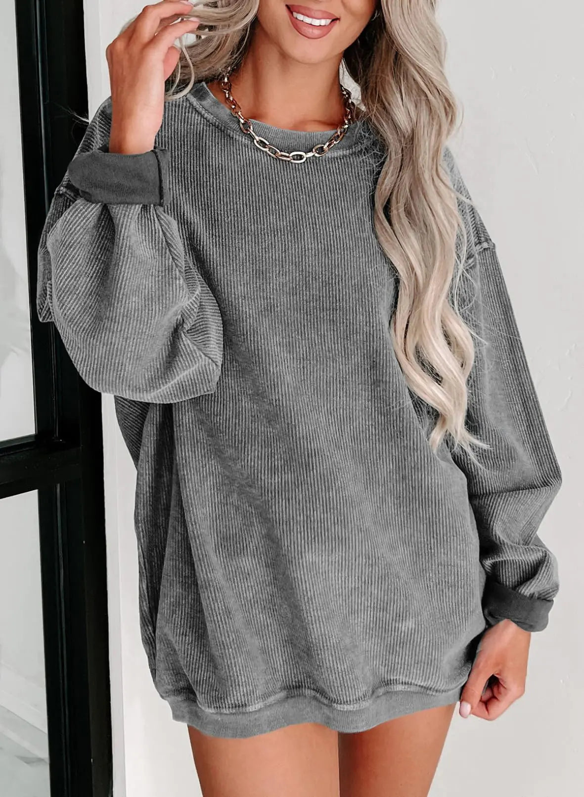 Eytino Women Plus Size Sweatshirts Long Sleeve Crew Neck Casual Oversized Soft Pullover Tops Shirts(1X-5X) 5X Q Grey - # WOAA21510014-PRG