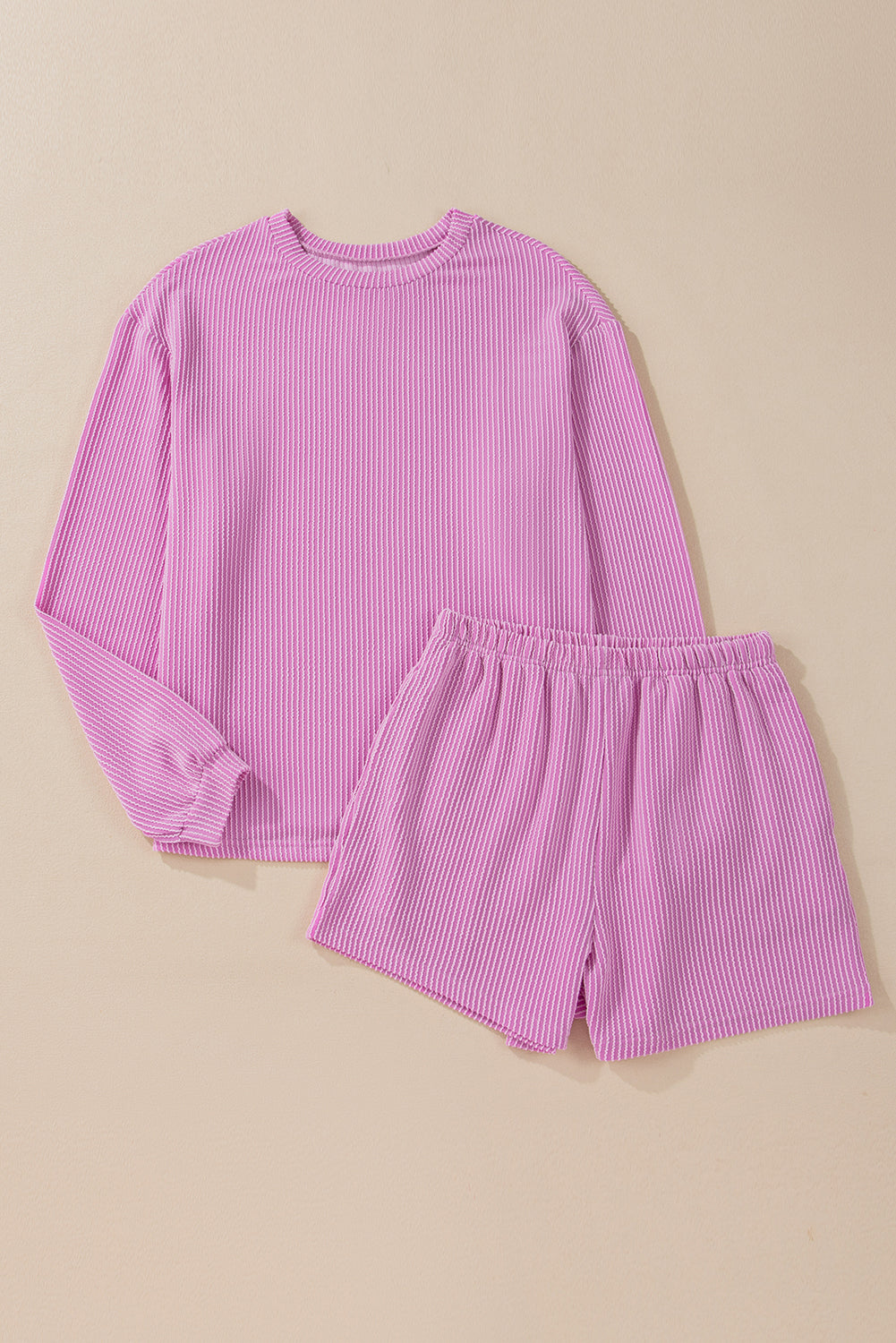 Corded Knit Long Sleeve Top and Shorts Set