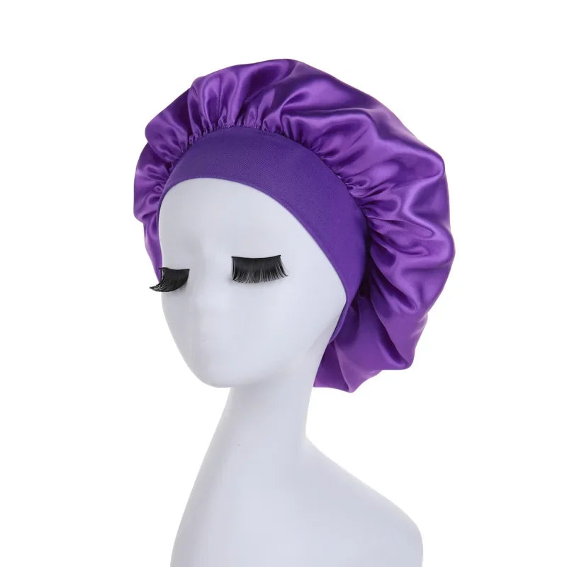 Solid Satin Bonnet Hair Wrap Elastic Band Narrow Head Tie Band Edge Bathroom Shower Cap for Sleeping Women Shower Hair Care