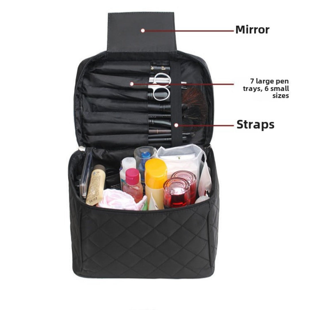 Folding mirror cosmetic bag, large capacity multi-functional toilet bag, travel waterproof storage bag,