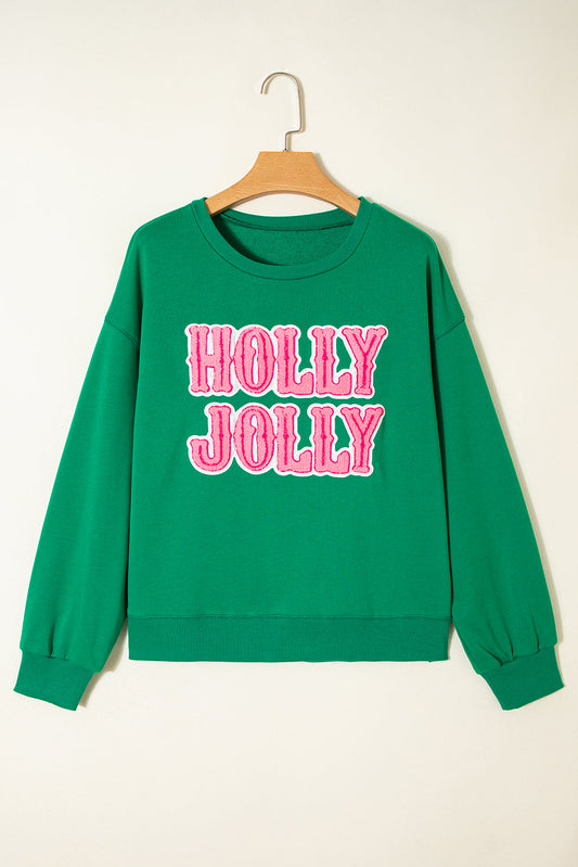 Christmas HOLLY JOLLY Towel Embroidered Holiday Sweatshirt