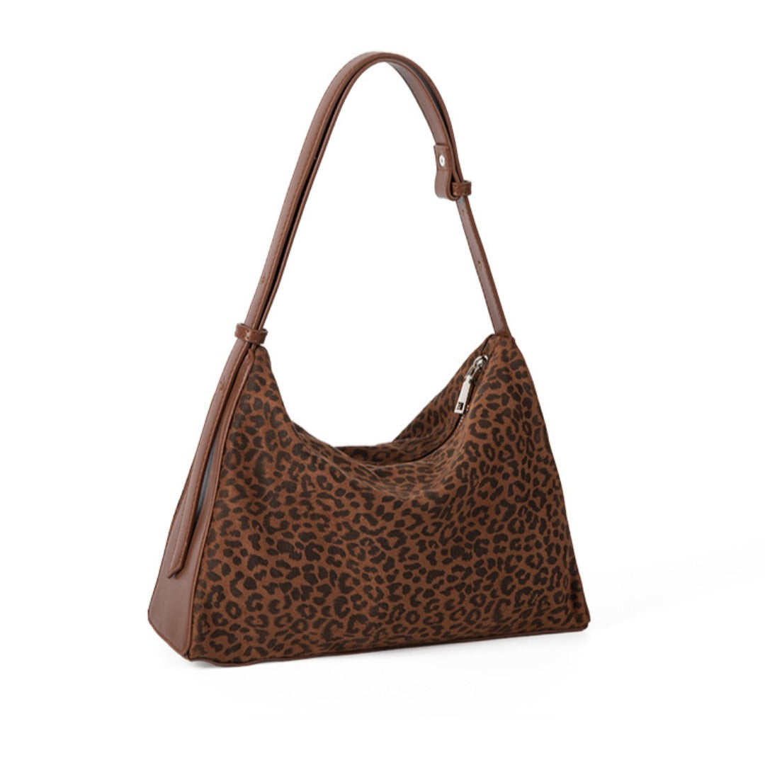 Leopard print autumn and winter small hobo bag, fashionable large capacity shoulder bag women, retro design commuter underarm handbag
