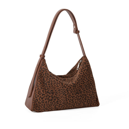 Leopard print autumn and winter small hobo bag, fashionable large capacity shoulder bag women, retro design commuter underarm handbag