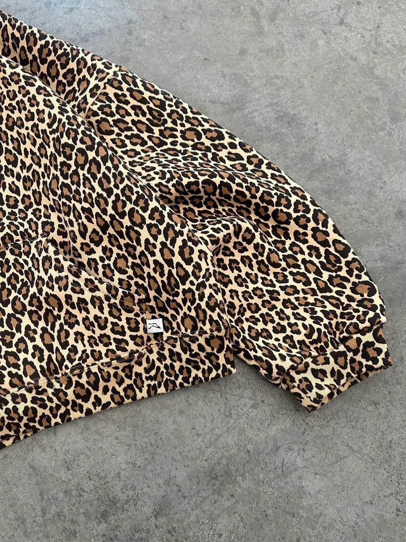 Retro leopard print hooded sweatshirt